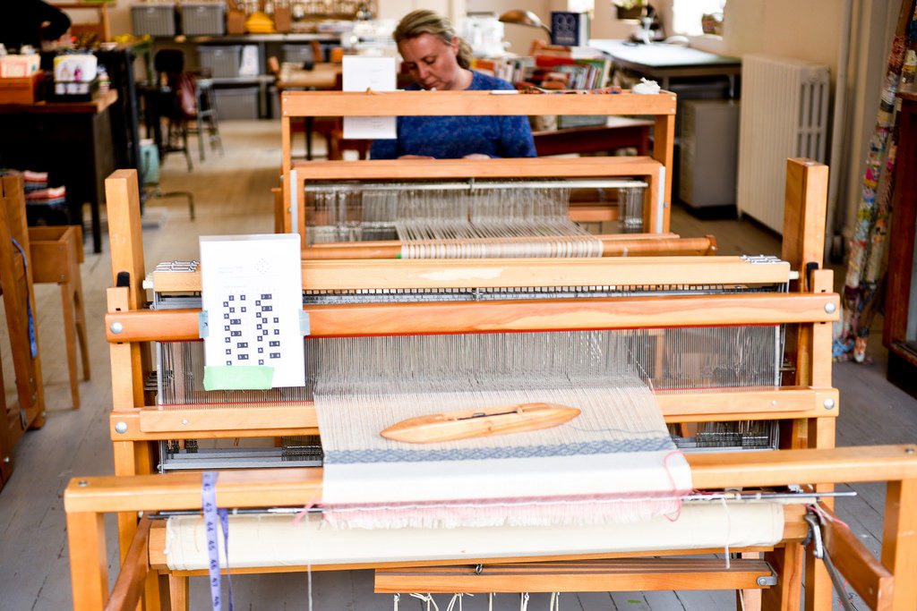 Heirloom Tea Towel on the loom